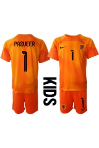 Nederland Remko Pasveer #1 Doelman Babytruitje Uit tenue Kind WK 2022 Korte Mouw (+ Korte broeken)